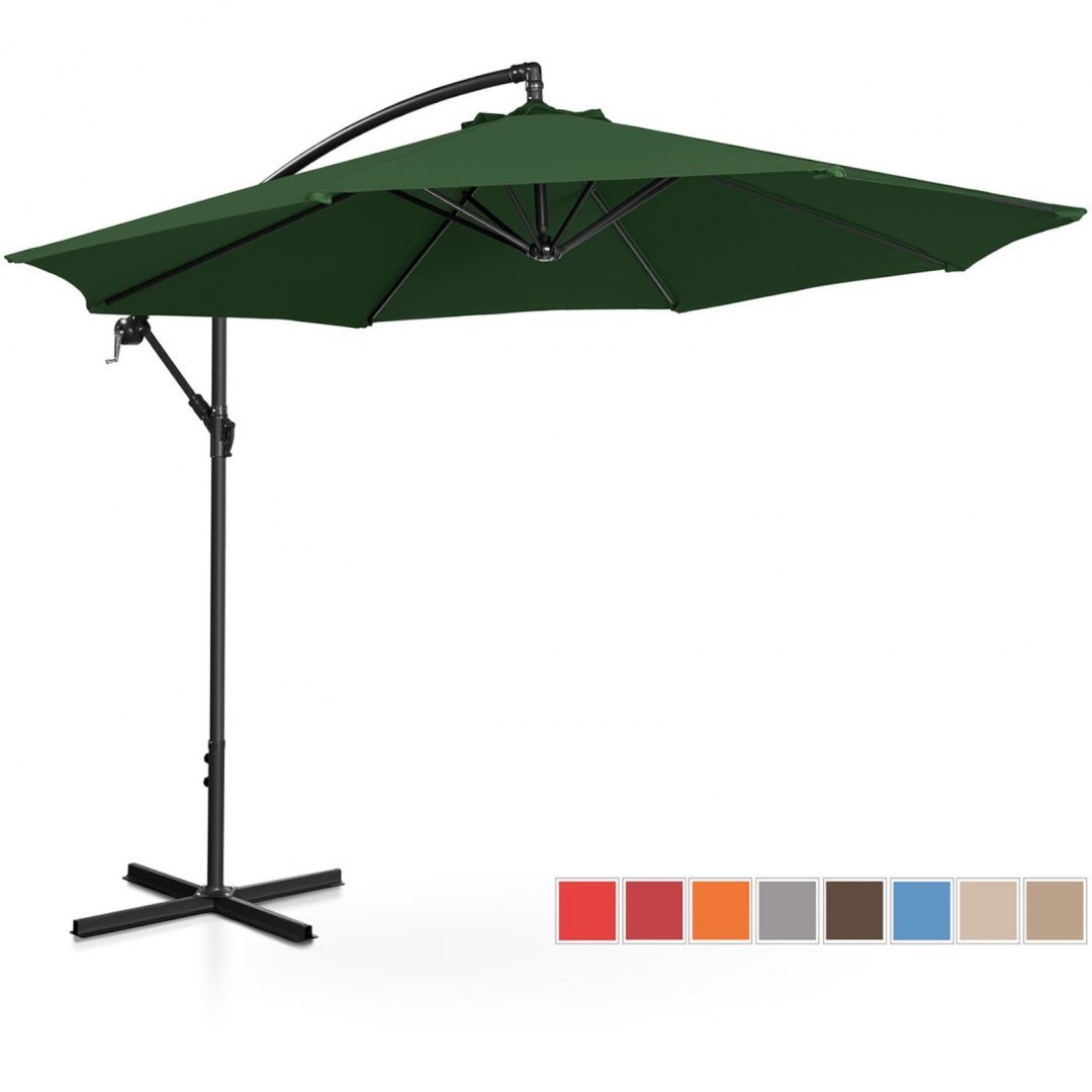 Parasol ogrodowy na wysięgniku okrągły uchylny śr. 300 cm zielony UNIPRODO Parasol ogrodowy na wysięgniku okrągły uchylny śr. 300 cm zielony UNIPRODO