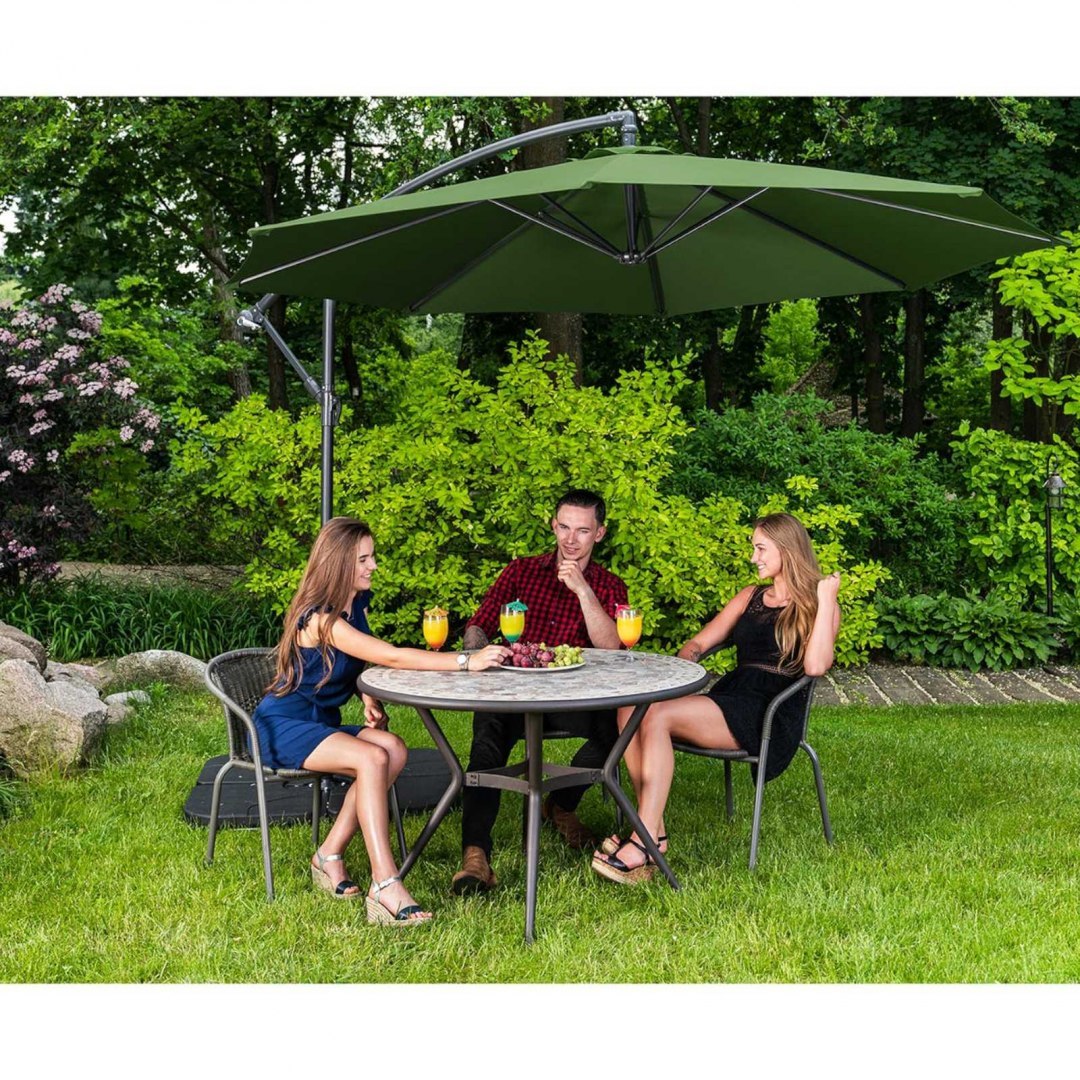 Parasol ogrodowy na wysięgniku okrągły uchylny śr. 300 cm zielony UNIPRODO Parasol ogrodowy na wysięgniku okrągły uchylny śr. 300 cm zielony UNIPRODO