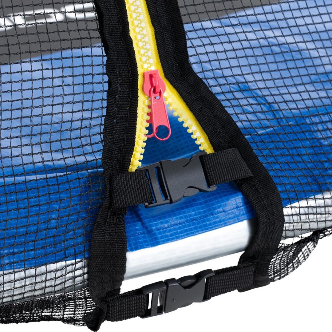 Trampolina ogrodowa z siatką i osłoną na sprężyny śr. 244 cm do 80 kg czarno-niebieska GYMREX Trampolina ogrodowa z siatką i osłoną na sprężyny śr. 244 cm do 80 kg czarno-niebieska GYMREX