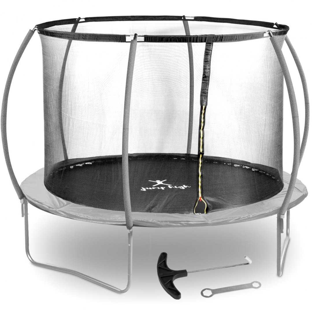 Trampolina ogrodowa z siatką i osłoną na sprężyny śr. 305 cm do 100 kg czarno-szara GYMREX Trampolina ogrodowa z siatką i osłoną na sprężyny śr. 305 cm do 100 kg czarno-szara GYMREX