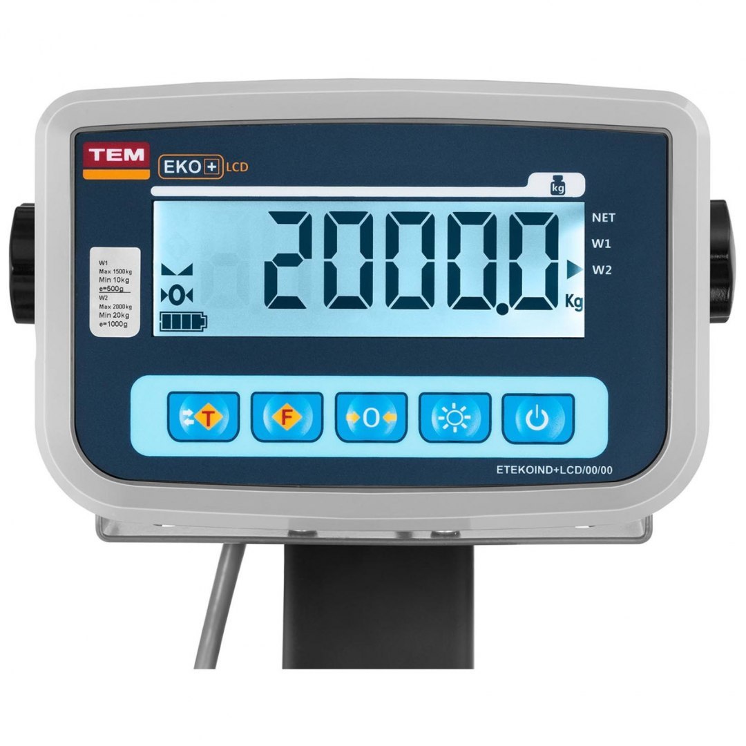 Waga platformowa magazynowa skalibrowana mobilna 2000/1 kg 150x150 cm LCD TEM Waga platformowa magazynowa skalibrowana mobilna 2000/1 kg 150x150 cm LCD TEM