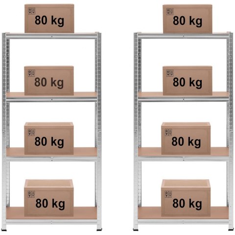 Regał magazynowy metalowy 4 półki 320 kg 80 x 40 x 160 cm szary 2 szt. MSW Regał magazynowy metalowy 4 półki 320 kg 80 x 40 x 160 cm szary 2 szt. MSW