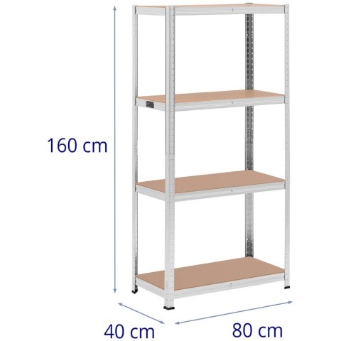 Regał magazynowy metalowy 4 półki 320 kg 80 x 40 x 160 cm szary 2 szt. MSW Regał magazynowy metalowy 4 półki 320 kg 80 x 40 x 160 cm szary 2 szt. MSW