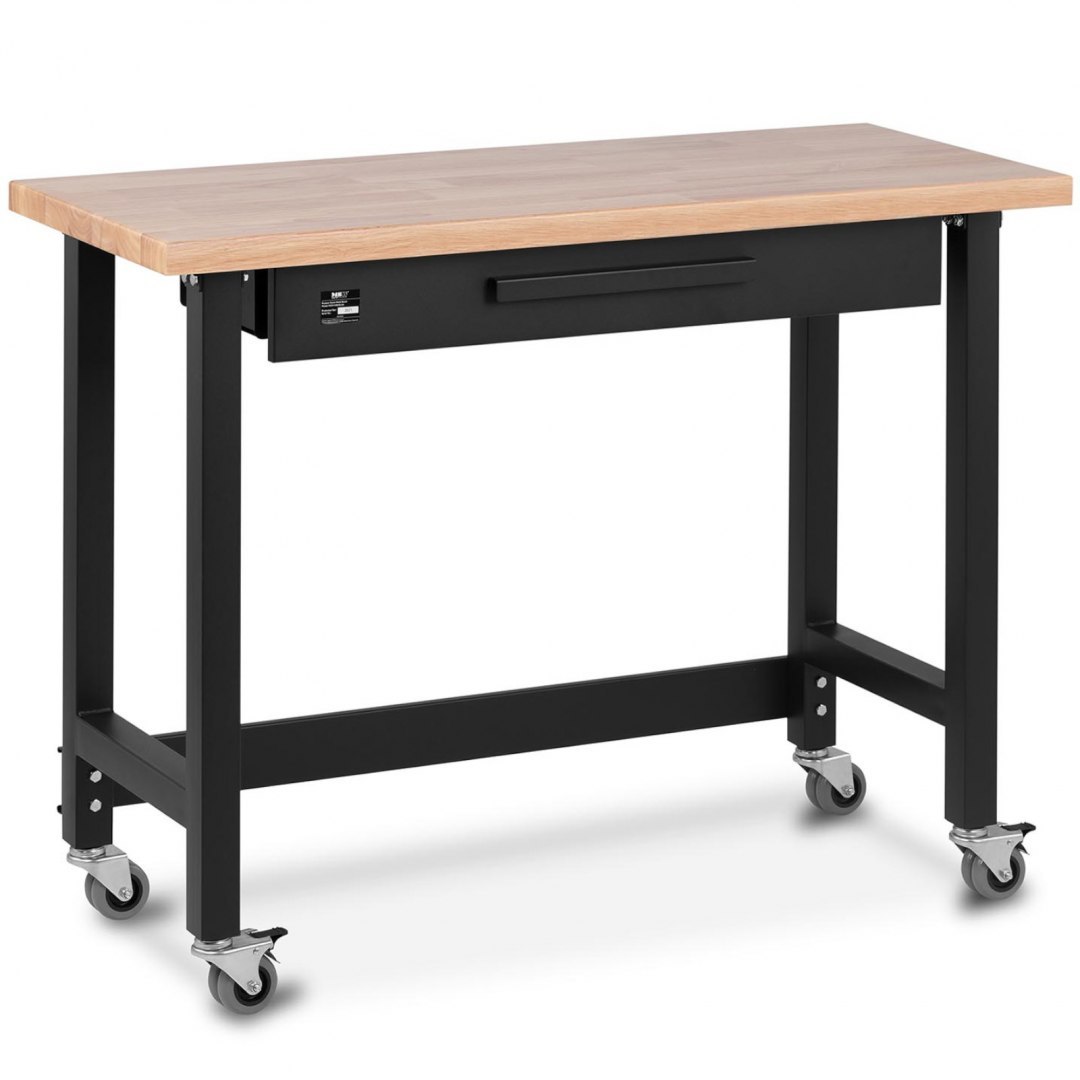Stół warsztatowy regulowany z szufladą drewnianym blatem na kółkach 227 kg 122 x 51 cm MSW Stół warsztatowy regulowany z szufladą drewnianym blatem na kółkach 227 kg 122 x 51 cm MSW