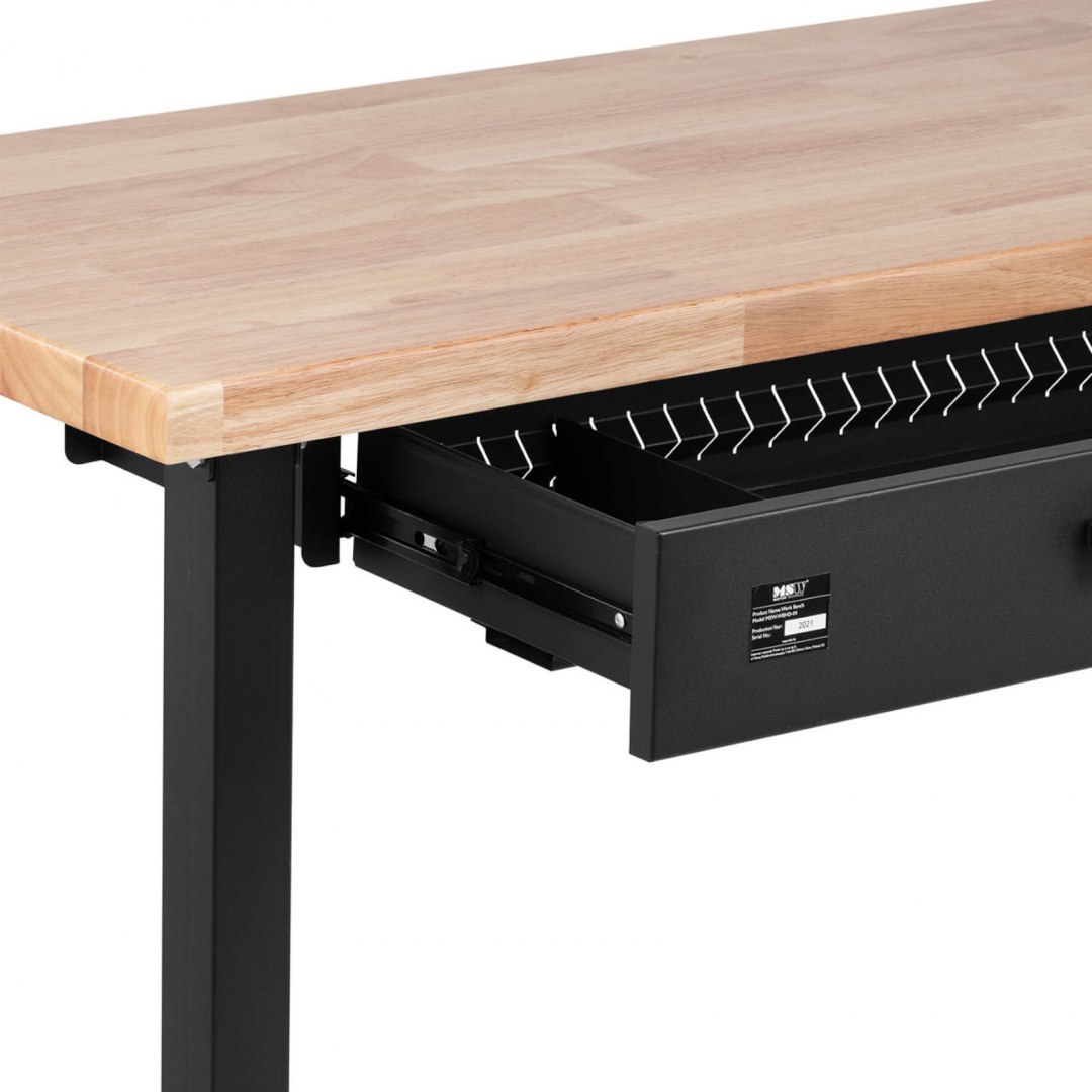 Stół warsztatowy regulowany z szufladą drewnianym blatem na kółkach 227 kg 122 x 51 cm MSW Stół warsztatowy regulowany z szufladą drewnianym blatem na kółkach 227 kg 122 x 51 cm MSW