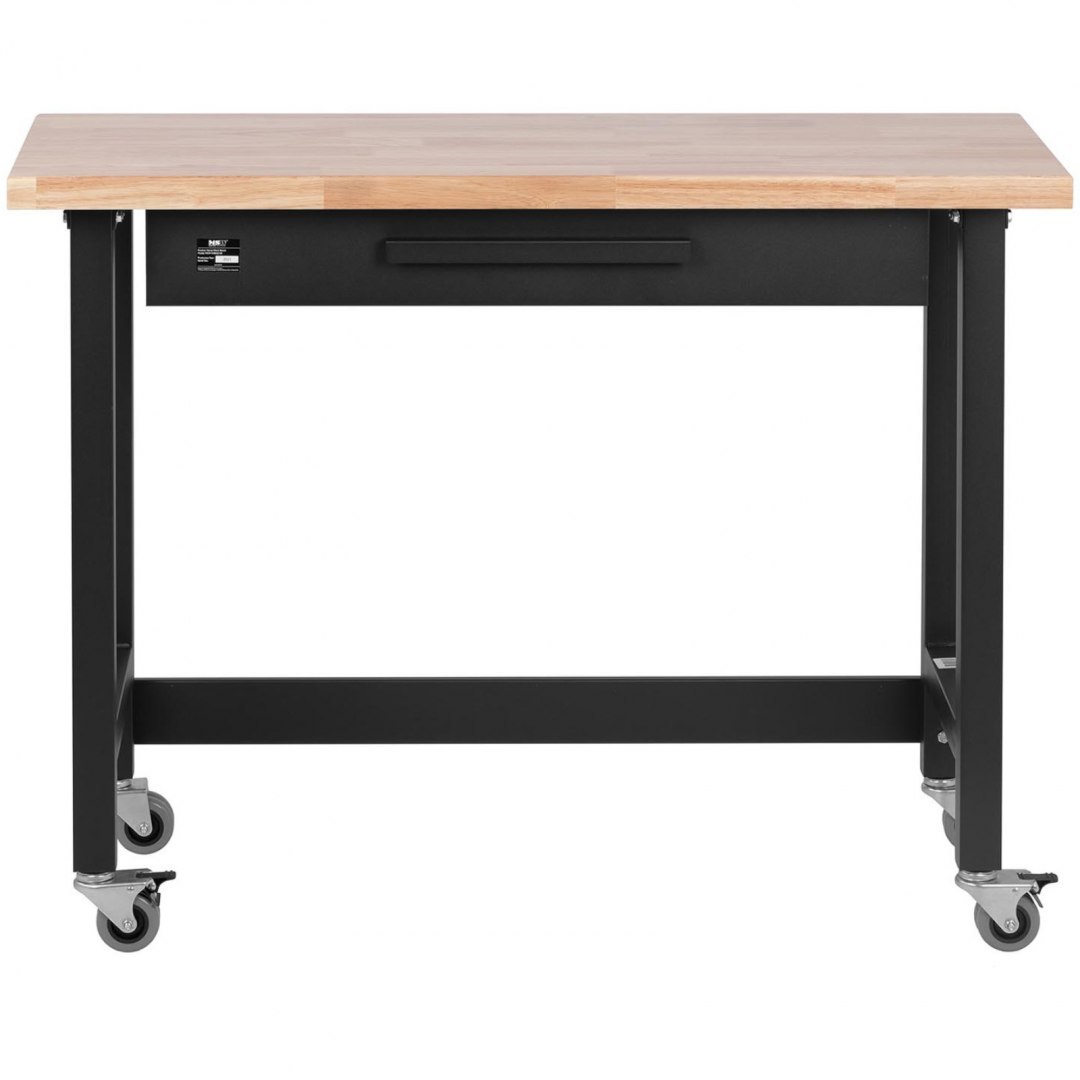 Stół warsztatowy regulowany z szufladą drewnianym blatem na kółkach 227 kg 122 x 51 cm MSW Stół warsztatowy regulowany z szufladą drewnianym blatem na kółkach 227 kg 122 x 51 cm MSW