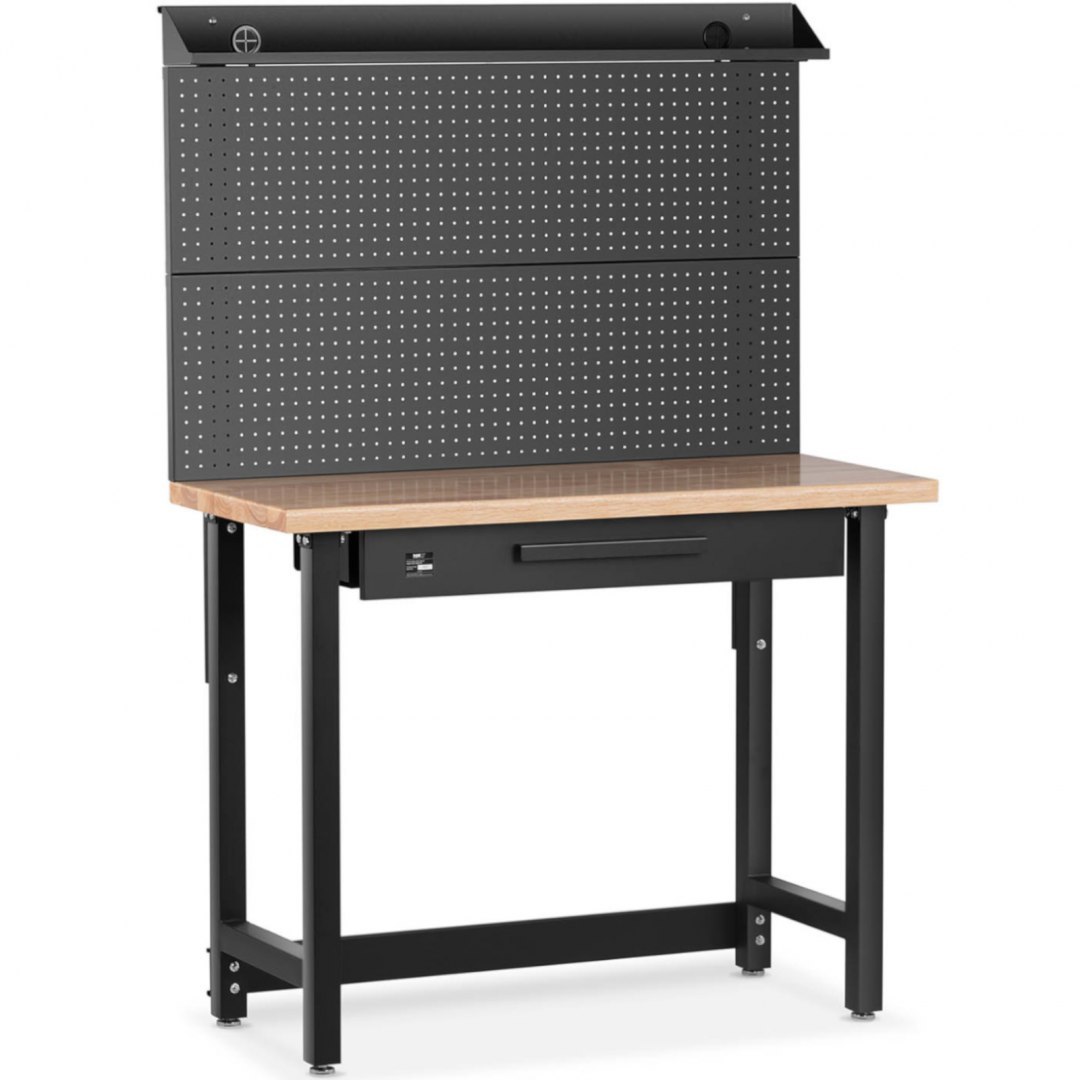 Stół warsztatowy regulowany z szufladą i tablicą na narzędzia 227 kg 122 x 51 cm MSW Stół warsztatowy regulowany z szufladą i tablicą na narzędzia 227 kg 122 x 51 cm MSW