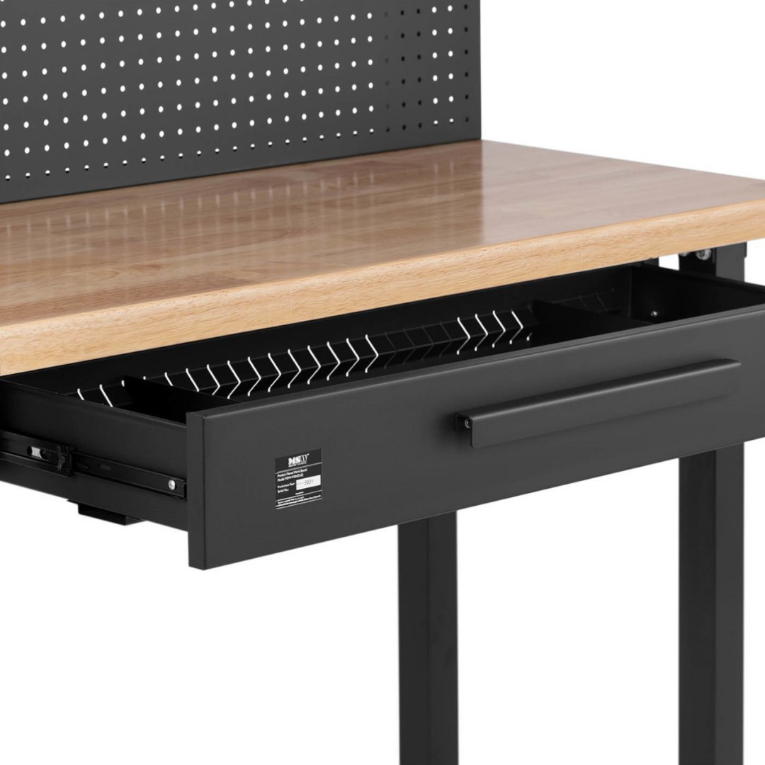 Stół warsztatowy regulowany z szufladą i tablicą na narzędzia 227 kg 122 x 51 cm MSW Stół warsztatowy regulowany z szufladą i tablicą na narzędzia 227 kg 122 x 51 cm MSW