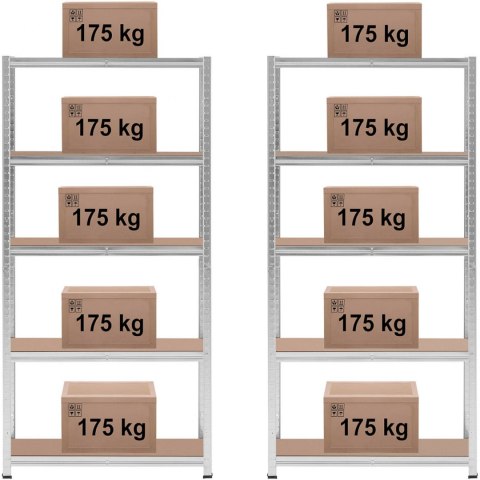 Regał magazynowy metalowy 5 półek 875 kg 90 x 30 x 180 cm szary 2 szt. MSW Regał magazynowy metalowy 5 półek 875 kg 90 x 30 x 180 cm szary 2 szt. MSW