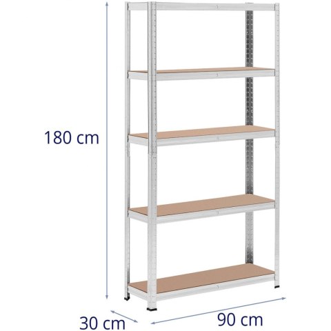 Regał magazynowy metalowy 5 półek 875 kg 90 x 30 x 180 cm szary 2 szt. MSW Regał magazynowy metalowy 5 półek 875 kg 90 x 30 x 180 cm szary 2 szt. MSW