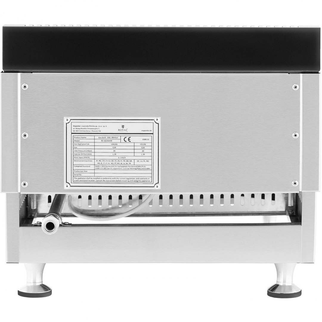 Grill gazowy pojedynczy gładki nastawny na gaz ziemny 0,02 bar 35 x 40 cm 3100 W Royal Catering Grill gazowy pojedynczy gładki nastawny na gaz ziemny 0,02 bar 35 x 40 cm 3100 W Royal Catering