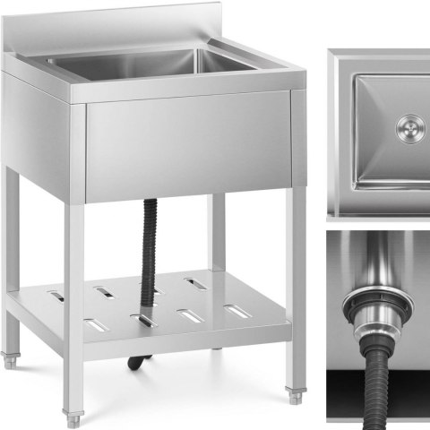 Zlew basen gastronomiczny jednokomorowy z półką i rantem 60 x 60 x 94 cm Royal Catering Zlew basen gastronomiczny jednokomorowy z półką i rantem 60 x 60 x 94 cm Royal Catering