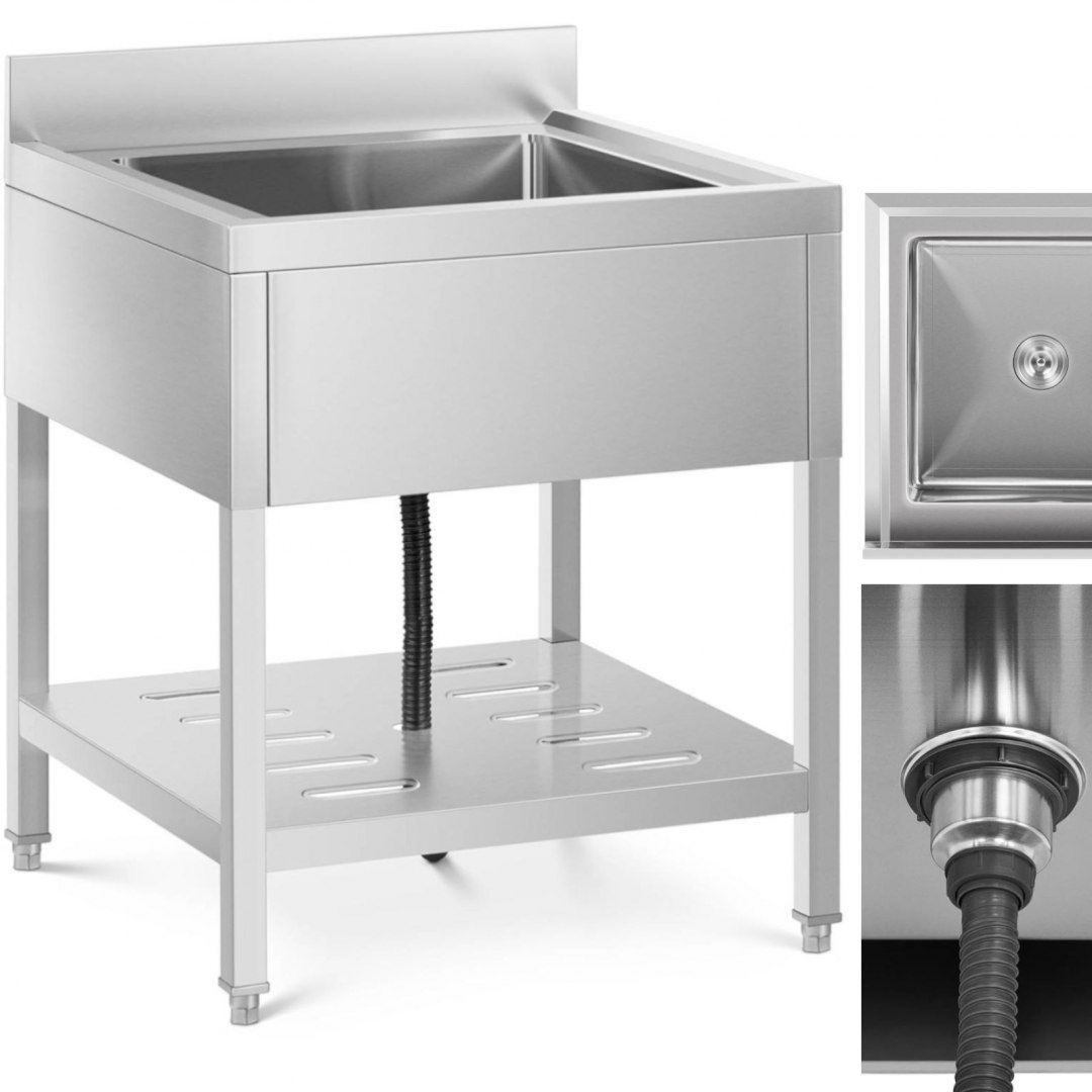 Zlew basen gastronomiczny jednokomorowy z półką i rantem 70 x 70 x 95 cm Royal Catering Zlew basen gastronomiczny jednokomorowy z półką i rantem 70 x 70 x 95 cm Royal Catering