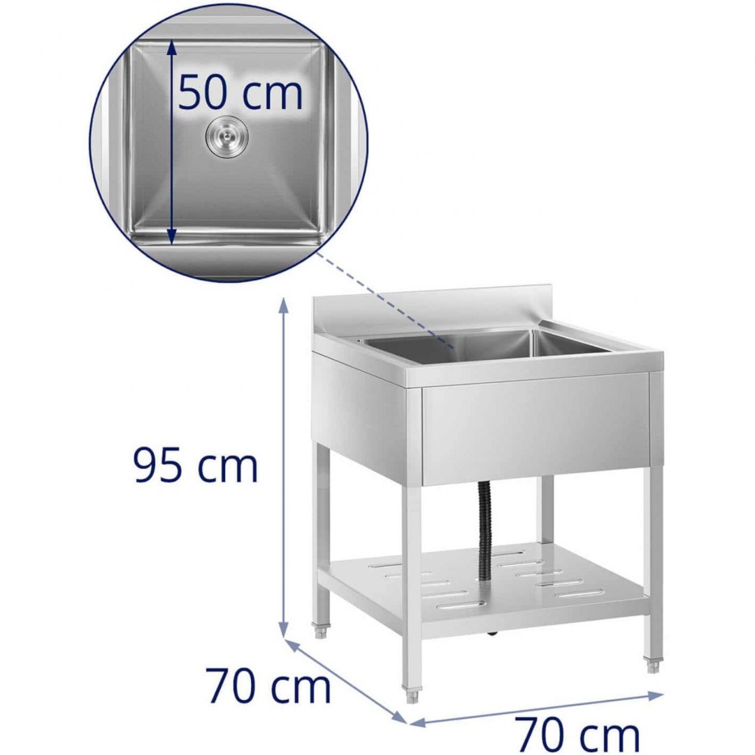Zlew basen gastronomiczny jednokomorowy z półką i rantem 70 x 70 x 95 cm Royal Catering Zlew basen gastronomiczny jednokomorowy z półką i rantem 70 x 70 x 95 cm Royal Catering