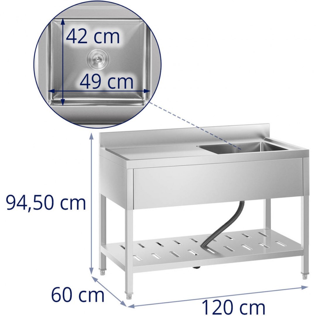 Zlew basen gastronomiczny jednokomorowy z półką i rantem prawy 120 x 60 x 94,5 cm Royal Catering Zlew basen gastronomiczny jednokomorowy z półką i rantem prawy 120 x 60 x 94,5 cm Royal Catering