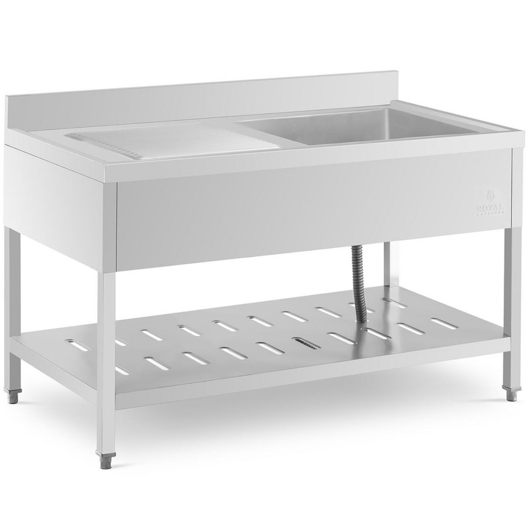 Zlew basen gastronomiczny jednokomorowy z półką i rantem prawy 140 x 70 x 94,5 cm Royal Catering Zlew basen gastronomiczny jednokomorowy z półką i rantem prawy 140 x 70 x 94,5 cm Royal Catering