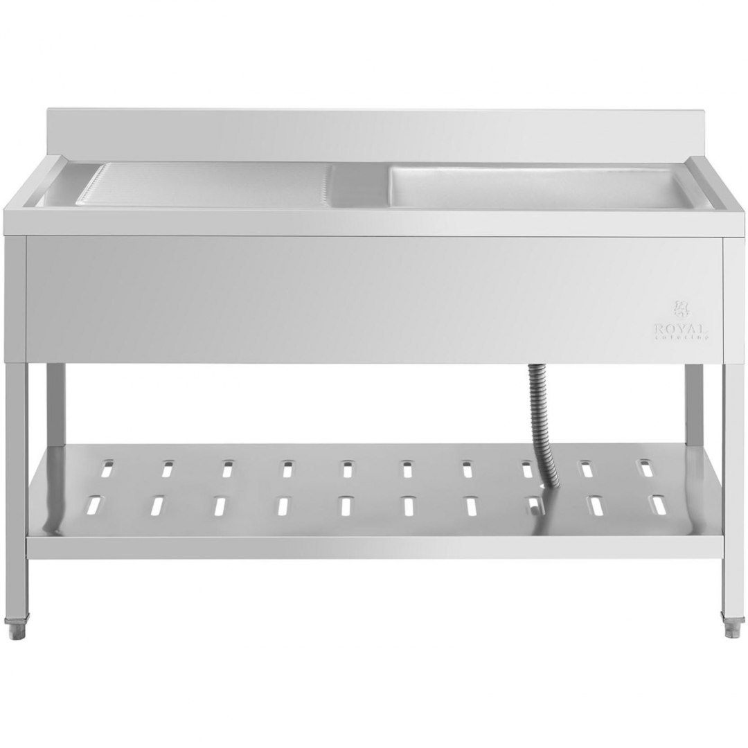 Zlew basen gastronomiczny jednokomorowy z półką i rantem prawy 140 x 70 x 94,5 cm Royal Catering Zlew basen gastronomiczny jednokomorowy z półką i rantem prawy 140 x 70 x 94,5 cm Royal Catering