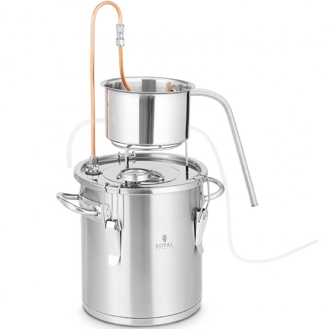 Destylator destylarka nierdzewna z miedzianą spiralą termometrem 12 l Royal Catering Destylator destylarka nierdzewna z miedzianą spiralą termometrem 12 l Royal Catering