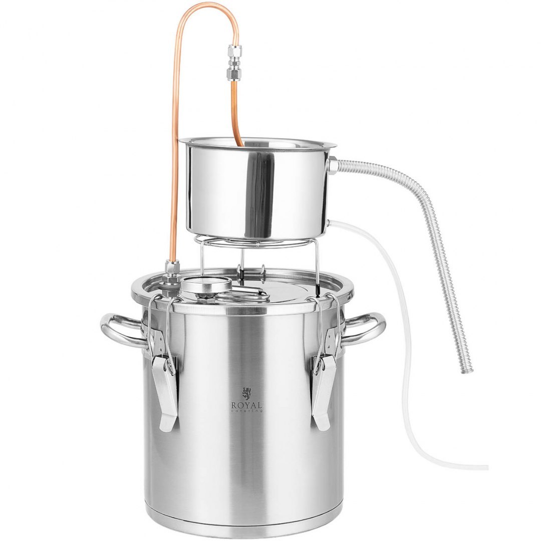Destylator destylarka nierdzewna z miedzianą spiralą termometrem 12 l Royal Catering Destylator destylarka nierdzewna z miedzianą spiralą termometrem 12 l Royal Catering