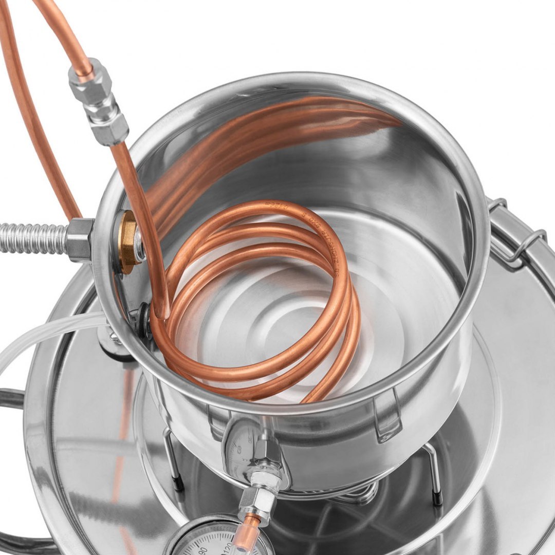 Destylator destylarka nierdzewna z miedzianą spiralą termometrem alkoholomierzem 20 l Royal Catering Destylator destylarka nierdzewna z miedzianą spiralą termometrem alkoholomierzem 20 l Royal Catering