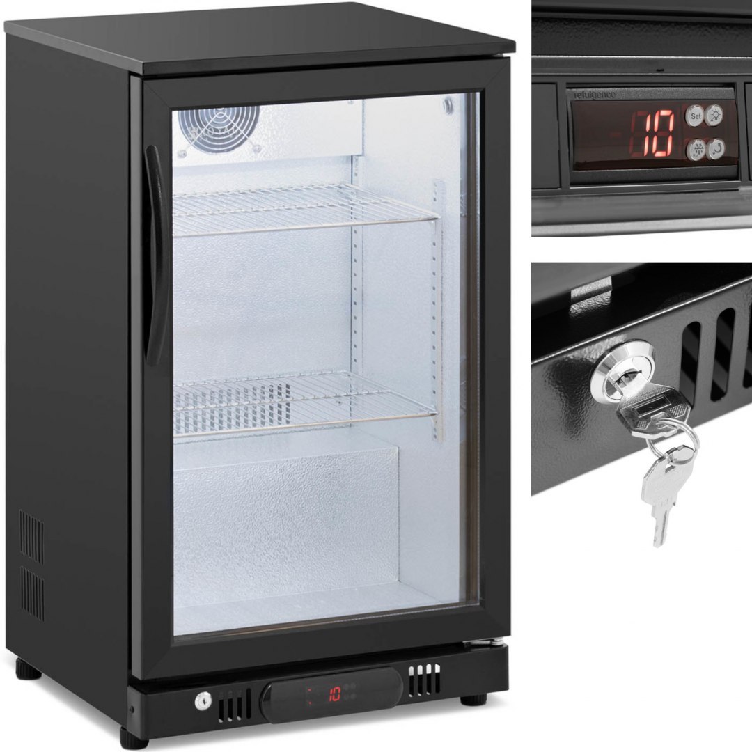 Lodówka chłodziarka barowa na napoje przeszklona LED 2-10 C 108 l czarna Royal Catering Lodówka chłodziarka barowa na napoje przeszklona LED 2-10 C 108 l czarna Royal Catering