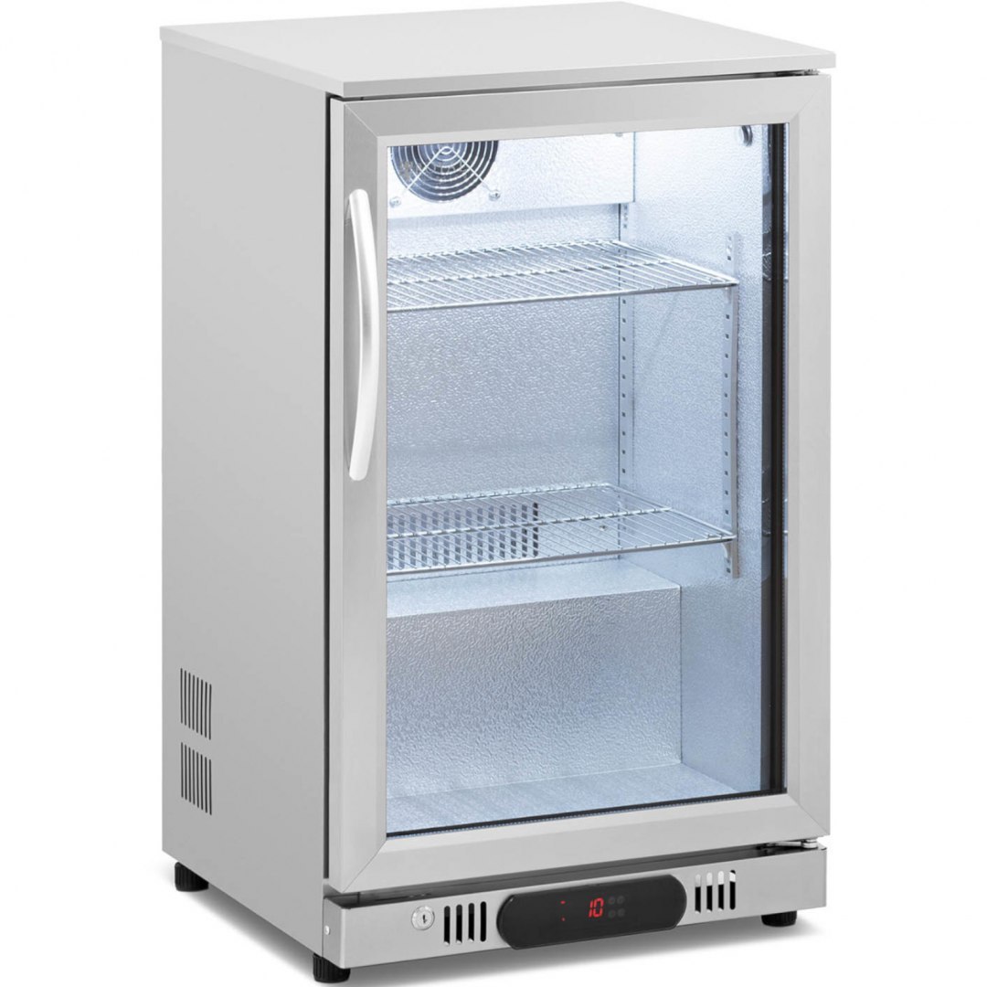 Lodówka chłodziarka barowa na napoje przeszklona LED 2-10 C 108 l srebrna Royal Catering Lodówka chłodziarka barowa na napoje przeszklona LED 2-10 C 108 l srebrna Royal Catering