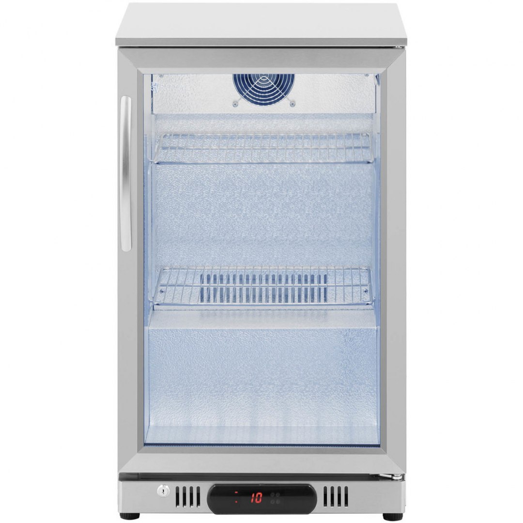 Lodówka chłodziarka barowa na napoje przeszklona LED 2-10 C 108 l srebrna Royal Catering Lodówka chłodziarka barowa na napoje przeszklona LED 2-10 C 108 l srebrna Royal Catering
