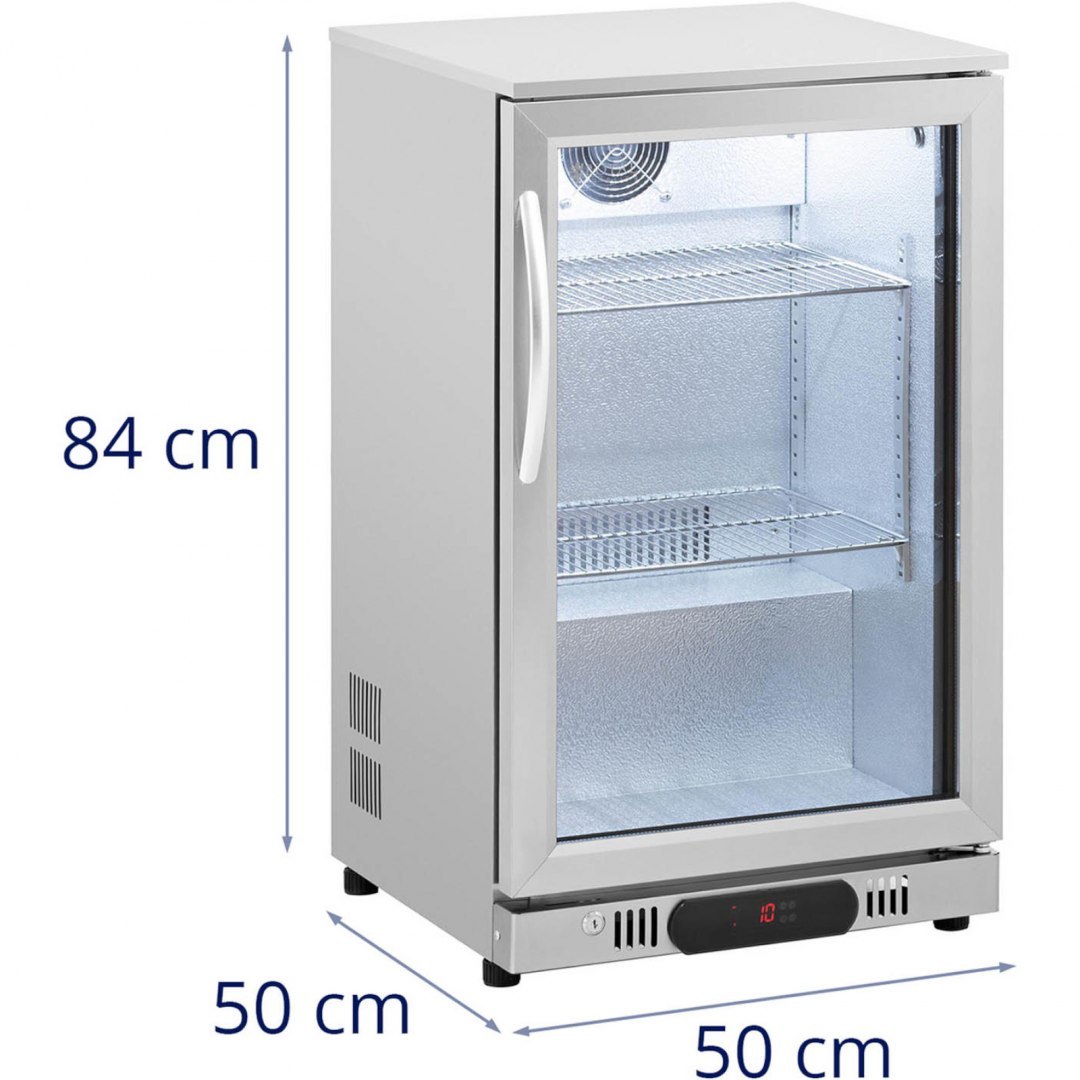 Lodówka chłodziarka barowa na napoje przeszklona LED 2-10 C 108 l srebrna Royal Catering Lodówka chłodziarka barowa na napoje przeszklona LED 2-10 C 108 l srebrna Royal Catering