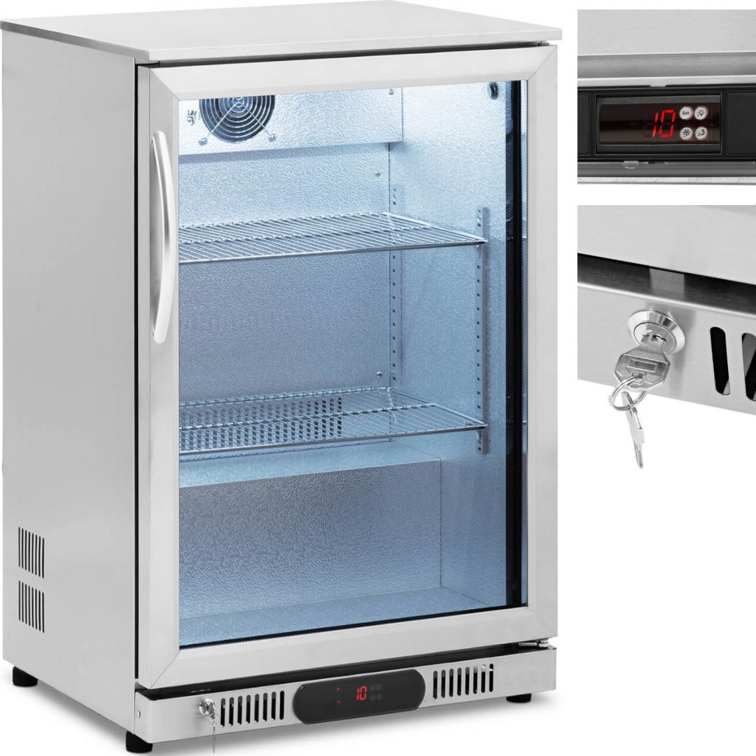 Lodówka chłodziarka barowa na napoje przeszklona LED 2-10 C 138 l srebrna Royal Catering Lodówka chłodziarka barowa na napoje przeszklona LED 2-10 C 138 l srebrna Royal Catering