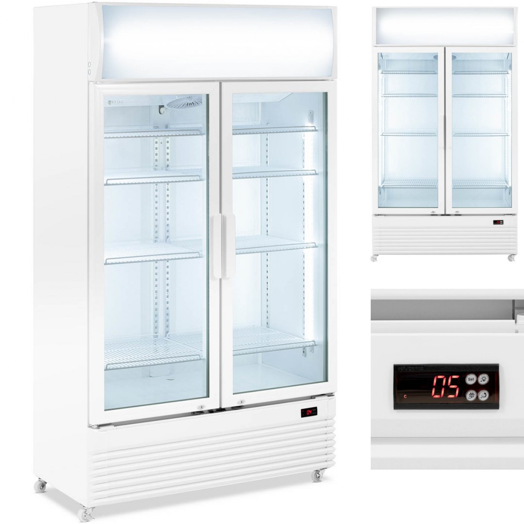 Lodówka chłodziarka na napoje podwójna przeszklona LED 2-10 C 600 l biała Royal Catering Lodówka chłodziarka na napoje podwójna przeszklona LED 2-10 C 600 l biała Royal Catering