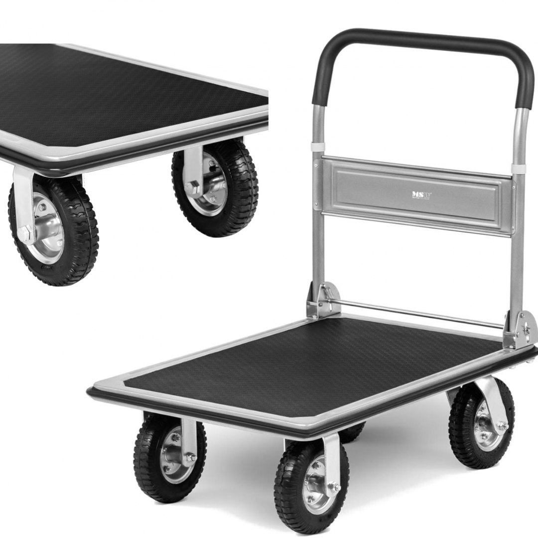 Wózek platformowy magazynowy ręczny składany 1 burta do 300 kg 80 x 60 cm MSW