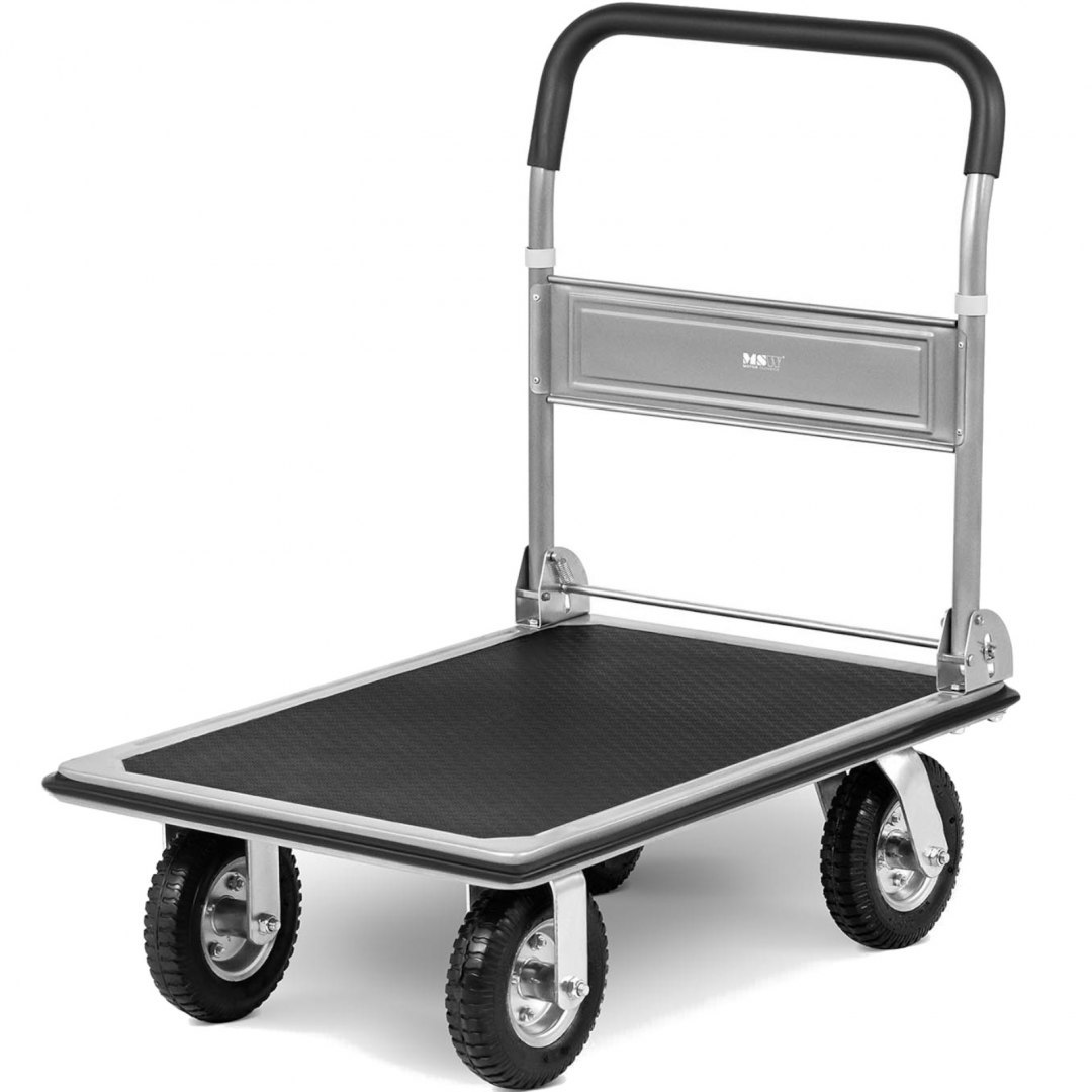 Wózek platformowy magazynowy ręczny składany 1 burta do 300 kg 80 x 60 cm MSW Wózek platformowy magazynowy ręczny składany 1 burta do 300 kg 80 x 60 cm MSW