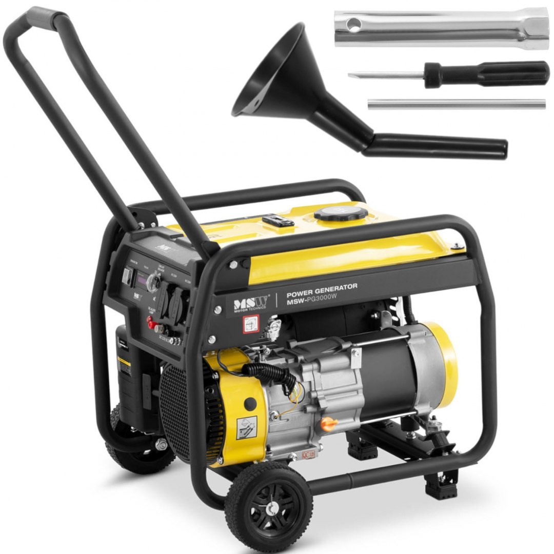 Agregat prądotwórczy generator prądu z rozruchem ręcznym wózkiem 15 l 230 V 3000 W MSW Agregat prądotwórczy generator prądu z rozruchem ręcznym wózkiem 15 l 230 V 3000 W MSW
