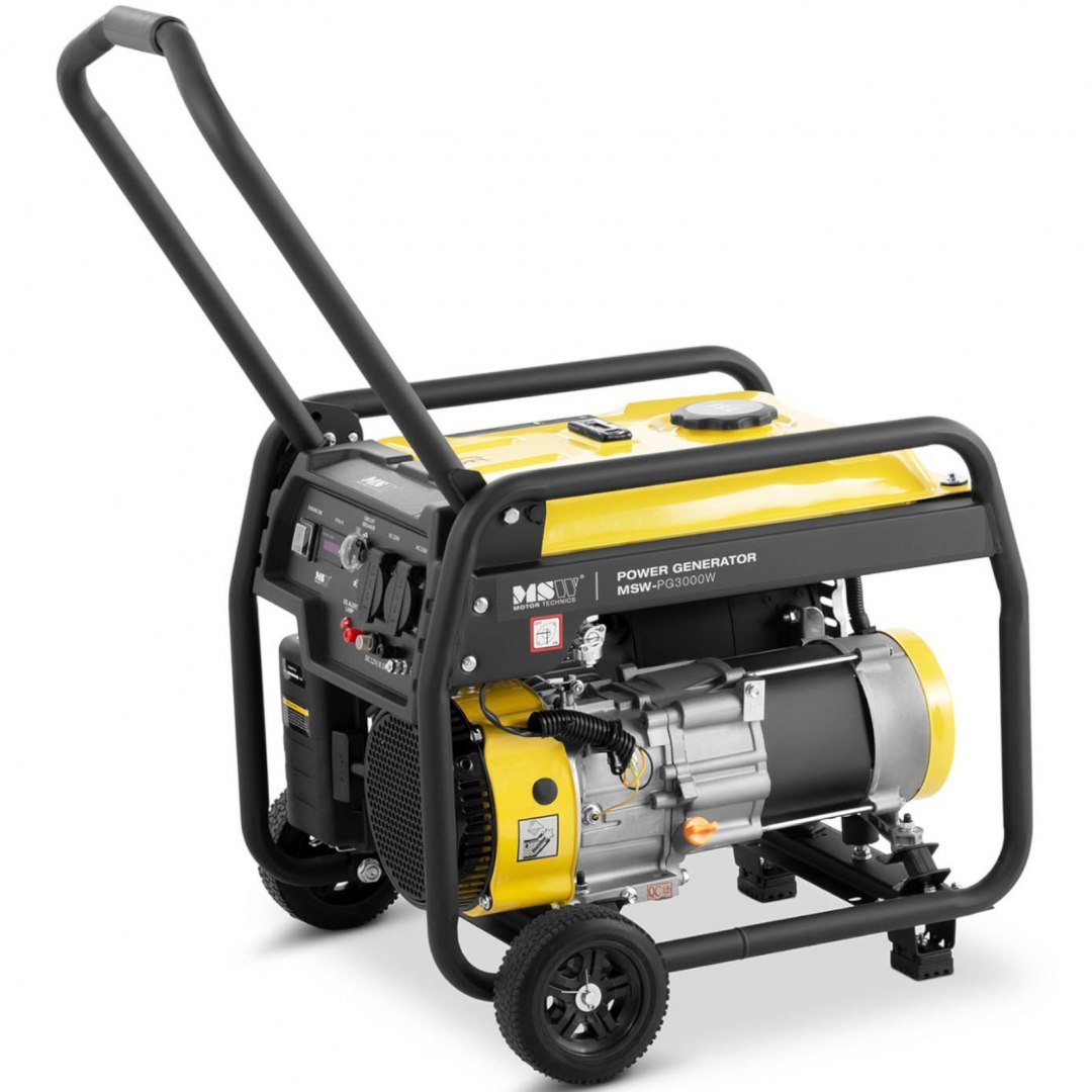 Agregat prądotwórczy generator prądu z rozruchem ręcznym wózkiem 15 l 230 V 3000 W MSW Agregat prądotwórczy generator prądu z rozruchem ręcznym wózkiem 15 l 230 V 3000 W MSW