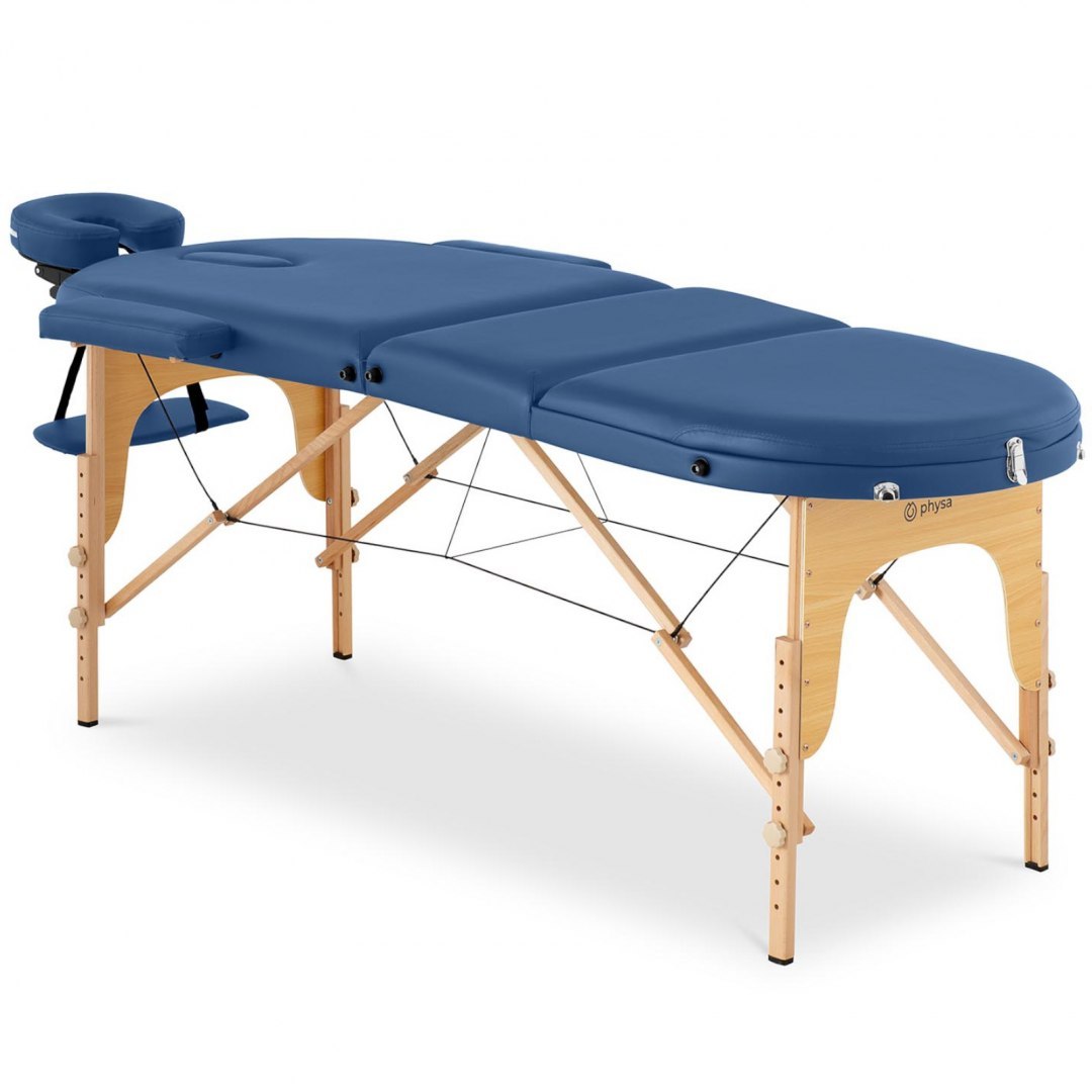 Stół łóżko do masażu przenośne składane z drewnianym stelażem Colmar Blue do 227 kg niebieskie Physa