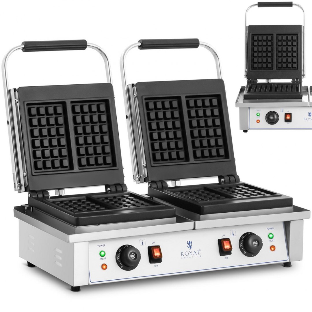 Gofrownica prostokątna podwójna na 4 gofry belgijskie 2 x 2000 W Royal Catering Gofrownica prostokątna podwójna na 4 gofry belgijskie 2 x 2000 W Royal Catering