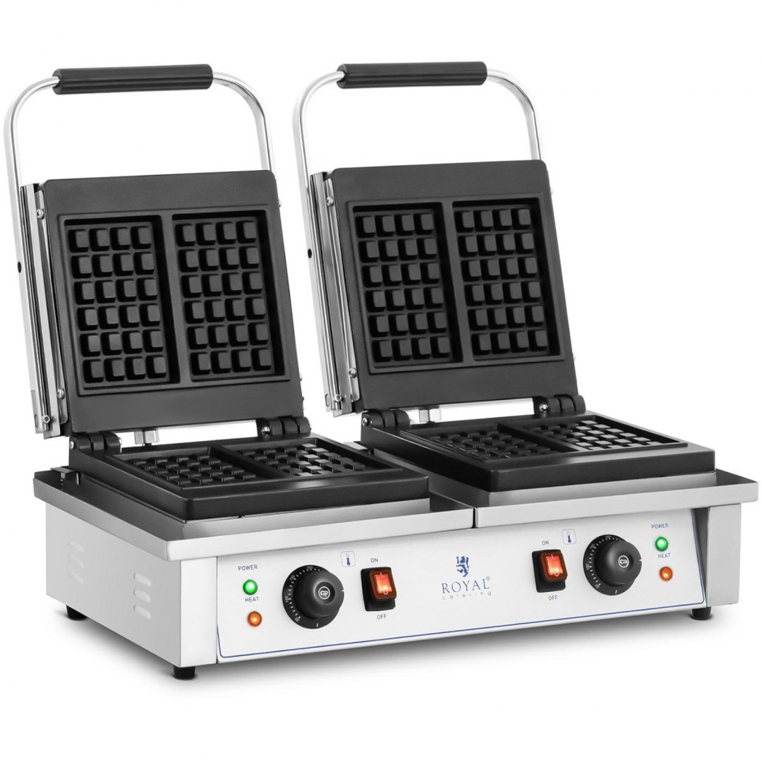 Gofrownica prostokątna podwójna na 4 gofry belgijskie 2 x 2000 W Royal Catering Gofrownica prostokątna podwójna na 4 gofry belgijskie 2 x 2000 W Royal Catering