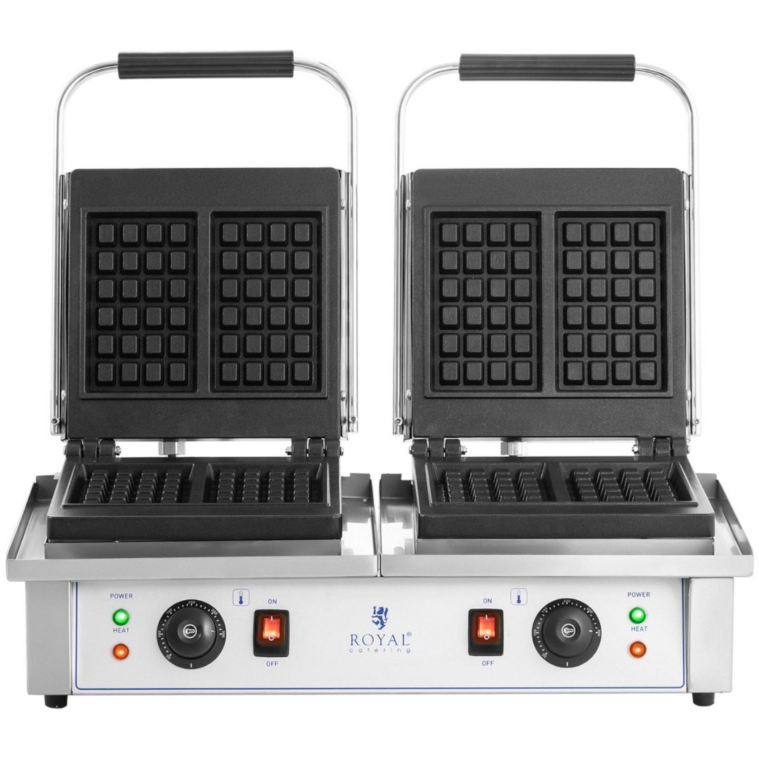 Gofrownica prostokątna podwójna na 4 gofry belgijskie 2 x 2000 W Royal Catering Gofrownica prostokątna podwójna na 4 gofry belgijskie 2 x 2000 W Royal Catering