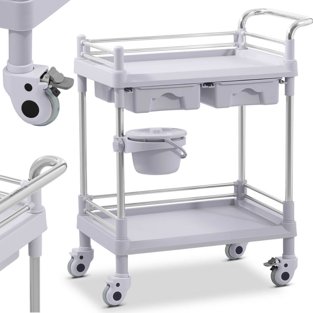 Wózek medyczny zabiegowy laboratoryjny 2 półki 2 szuflady kosz Steinberg Systems