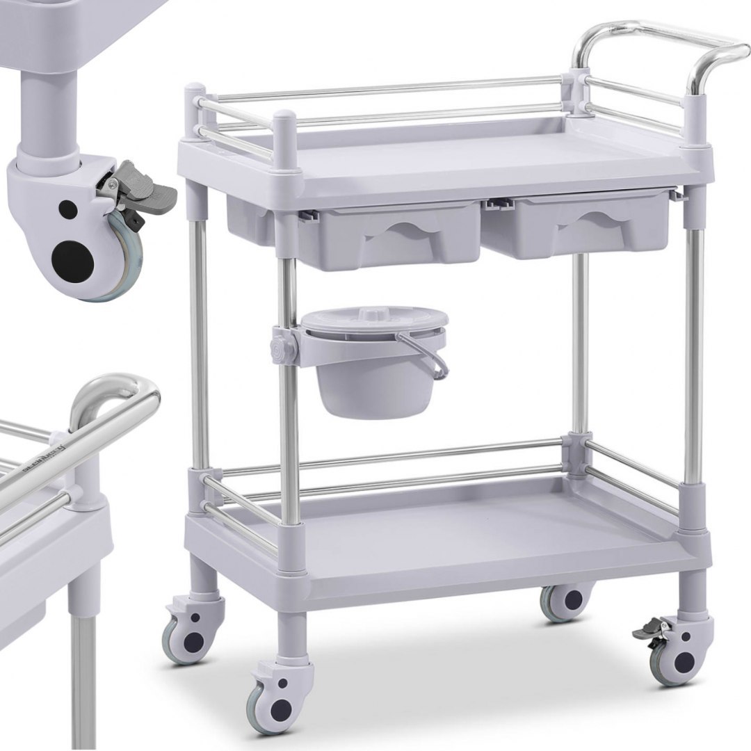 Wózek medyczny zabiegowy laboratoryjny 2 półki 2 szuflady kosz Steinberg Systems Wózek medyczny zabiegowy laboratoryjny 2 półki 2 szuflady kosz Steinberg Systems