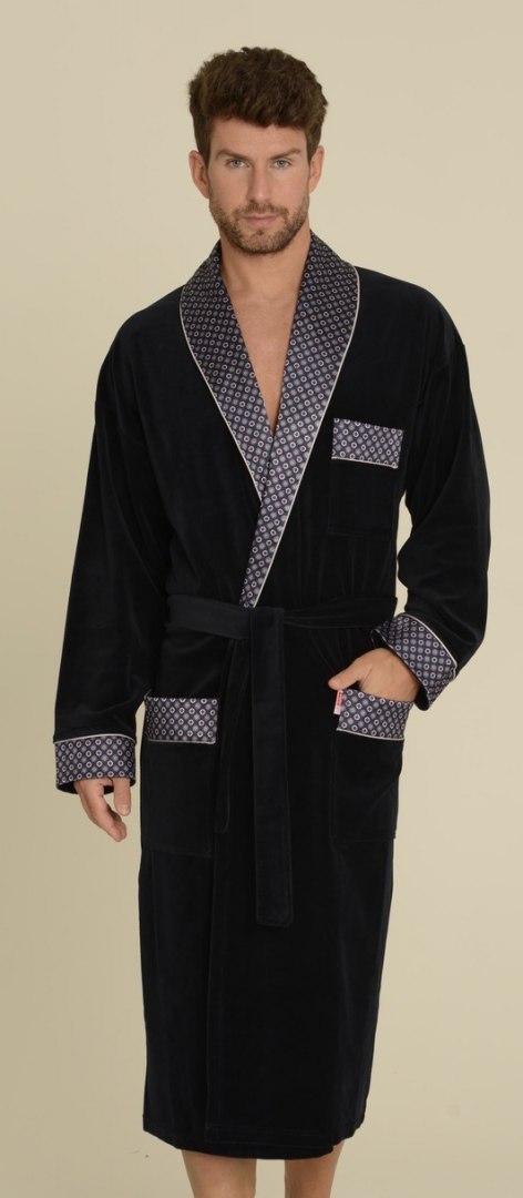Szlafrok 773 Bonjour długi Granatowy XXXXL Szlafrok 773 Bonjour długi Granatowy XXXXL