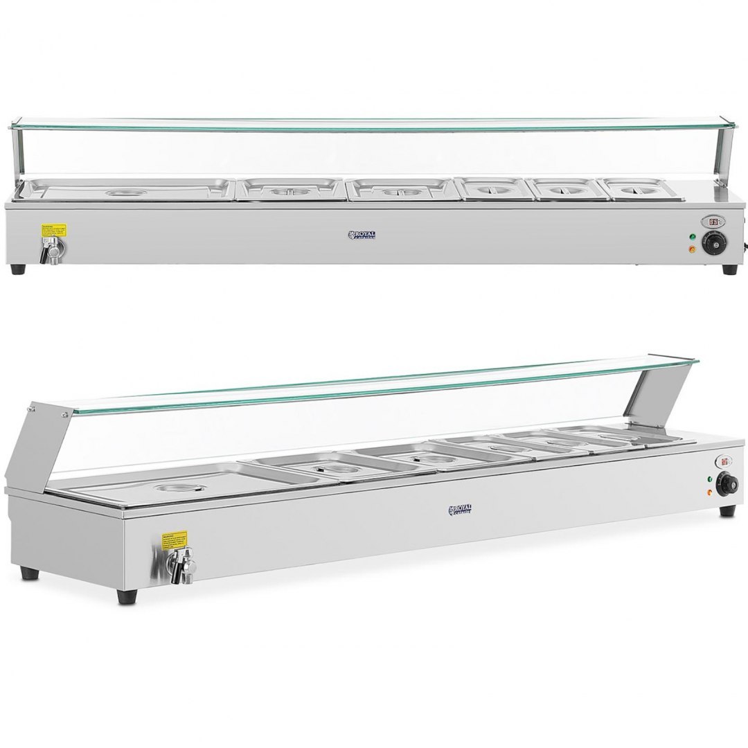 Bemar podgrzewacz elektryczny bufetowy z kranem i osłoną 6 x GN 37 l 1800 W Royal Catering Bemar podgrzewacz elektryczny bufetowy z kranem i osłoną 6 x GN 37 l 1800 W Royal Catering