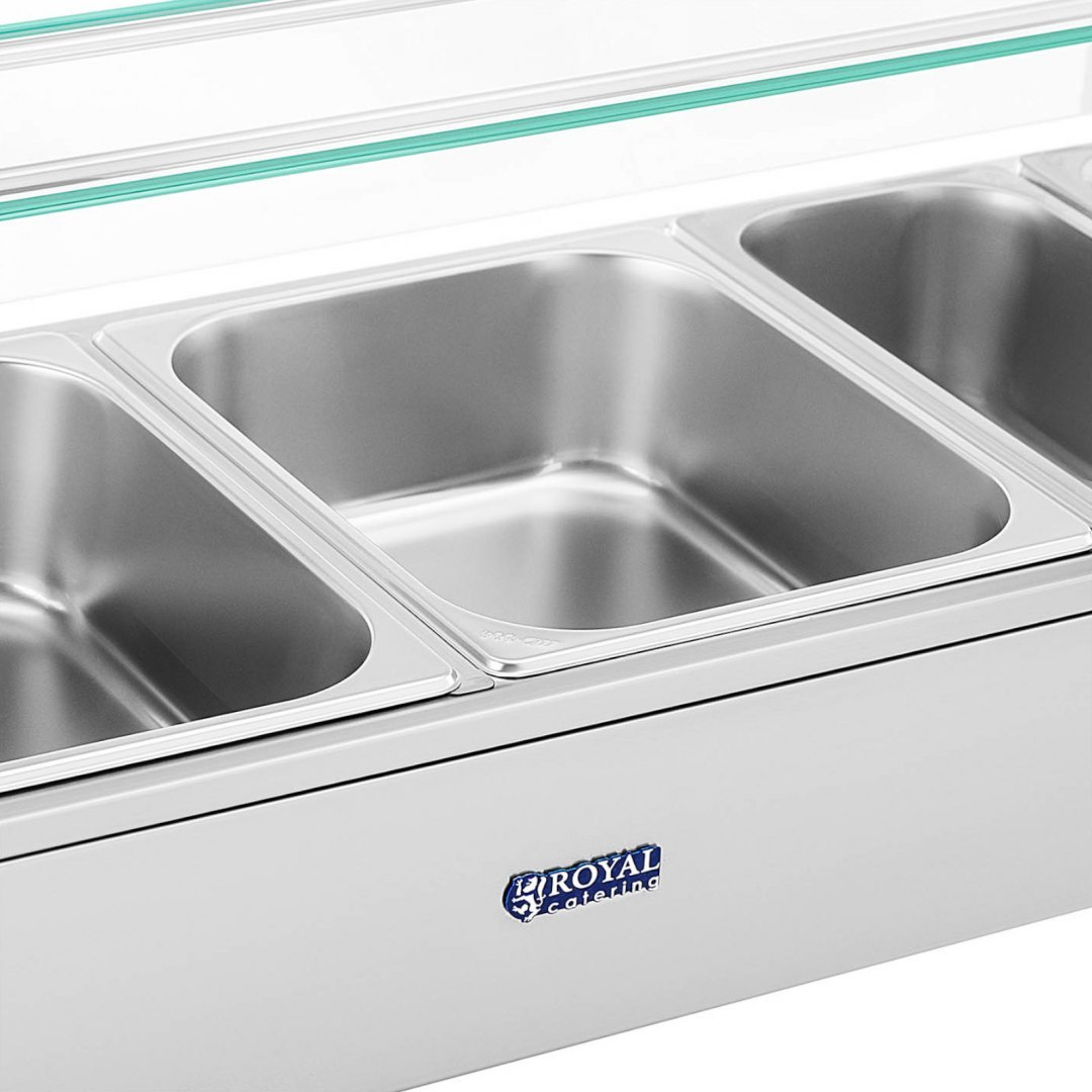Bemar podgrzewacz elektryczny bufetowy z kranem i osłoną 6 x GN 37 l 1800 W Royal Catering Bemar podgrzewacz elektryczny bufetowy z kranem i osłoną 6 x GN 37 l 1800 W Royal Catering