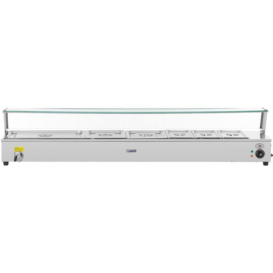 Bemar podgrzewacz elektryczny bufetowy z kranem i osłoną 6 x GN 37 l 1800 W Royal Catering Bemar podgrzewacz elektryczny bufetowy z kranem i osłoną 6 x GN 37 l 1800 W Royal Catering