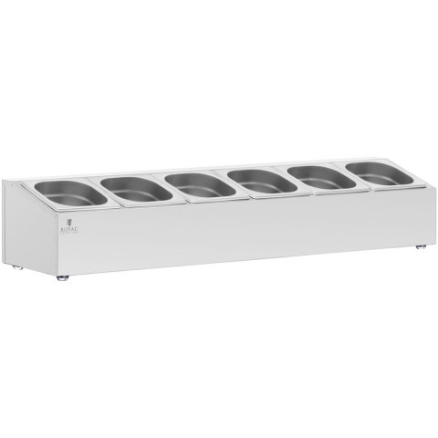 Ekspozytor stojak na pojemniki gastronomiczne 6 x GN 1/6 11.4 l + pojemniki z pokrywkami Royal Catering Ekspozytor stojak na pojemniki gastronomiczne 6 x GN 1/6 11.4 l + pojemniki z pokrywkami Royal Catering