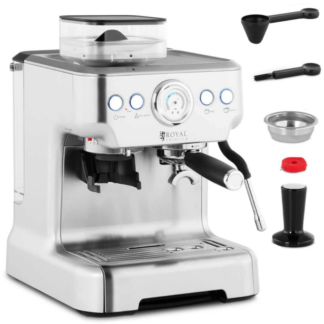 Ekspres ciśnieniowy do espresso z młynkiem akcesoriami 20 bar 2.5 l 1450 W Royal Catering Ekspres ciśnieniowy do espresso z młynkiem akcesoriami 20 bar 2.5 l 1450 W Royal Catering