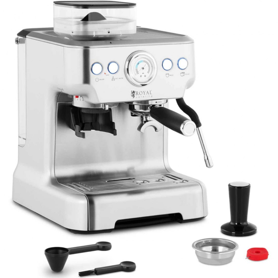 Ekspres ciśnieniowy do espresso z młynkiem akcesoriami 20 bar 2.5 l 1450 W Royal Catering Ekspres ciśnieniowy do espresso z młynkiem akcesoriami 20 bar 2.5 l 1450 W Royal Catering