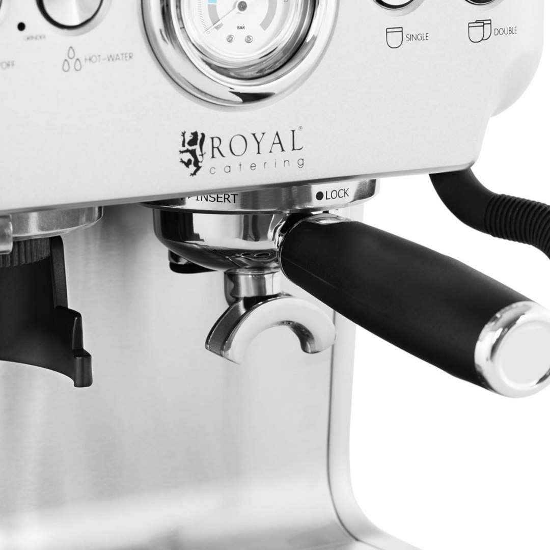 Ekspres ciśnieniowy do espresso z młynkiem akcesoriami 20 bar 2.5 l 1450 W Royal Catering Ekspres ciśnieniowy do espresso z młynkiem akcesoriami 20 bar 2.5 l 1450 W Royal Catering
