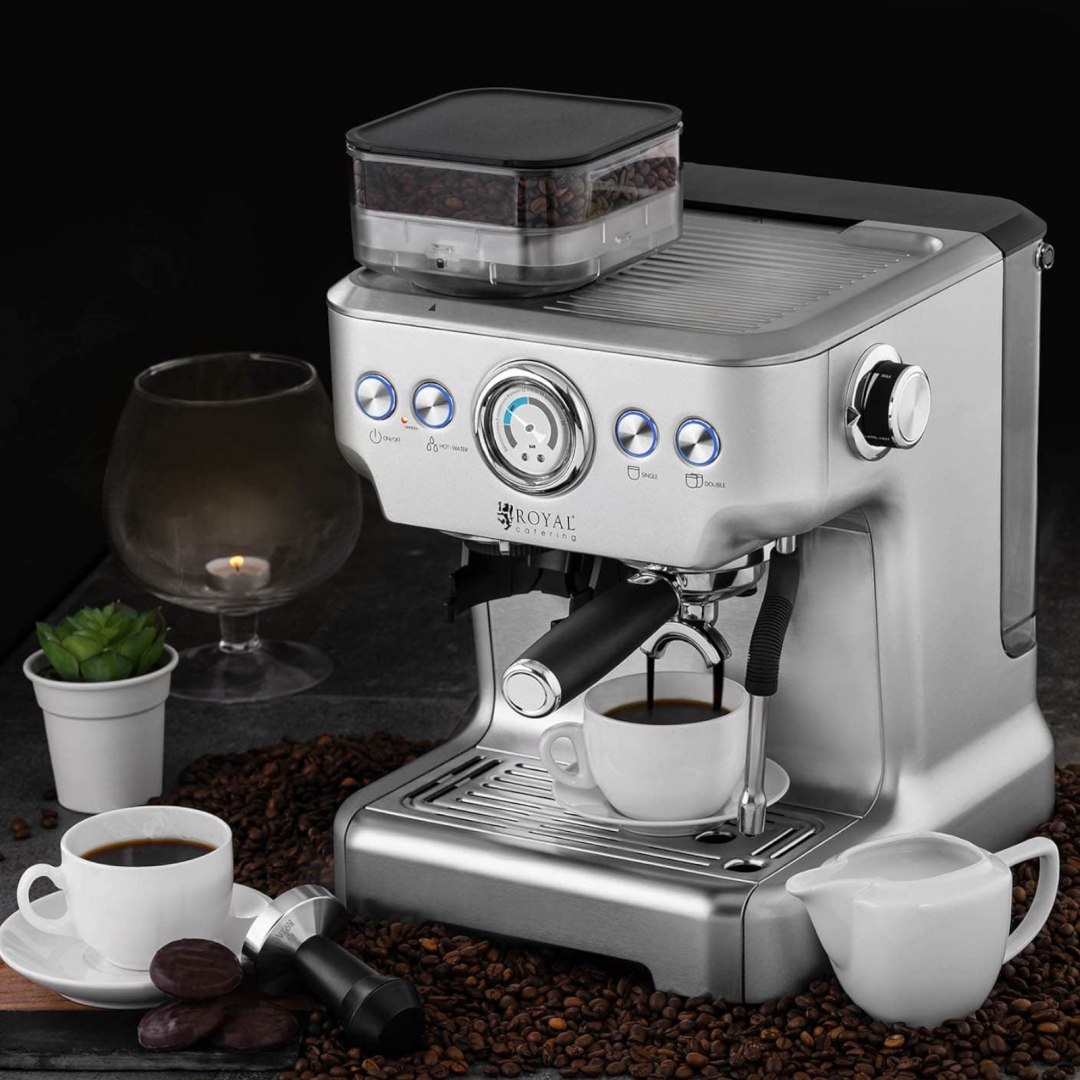 Ekspres ciśnieniowy do espresso z młynkiem akcesoriami 20 bar 2.5 l 1450 W Royal Catering Ekspres ciśnieniowy do espresso z młynkiem akcesoriami 20 bar 2.5 l 1450 W Royal Catering