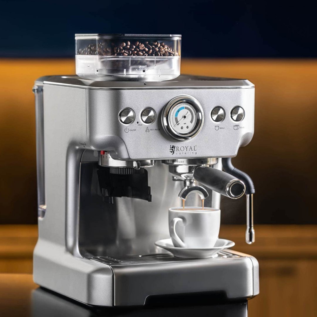 Ekspres ciśnieniowy do espresso z młynkiem akcesoriami 20 bar 2.5 l 1450 W Royal Catering Ekspres ciśnieniowy do espresso z młynkiem akcesoriami 20 bar 2.5 l 1450 W Royal Catering